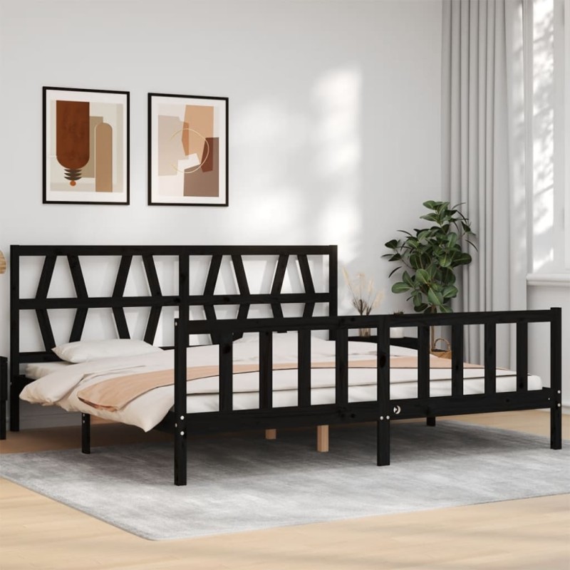 vidaXL Giroletto con Testiera Nero 200x200 cm in Legno Massello vidaXL Giroletto con Testiera Nero 200x200 cm in Legno Massello