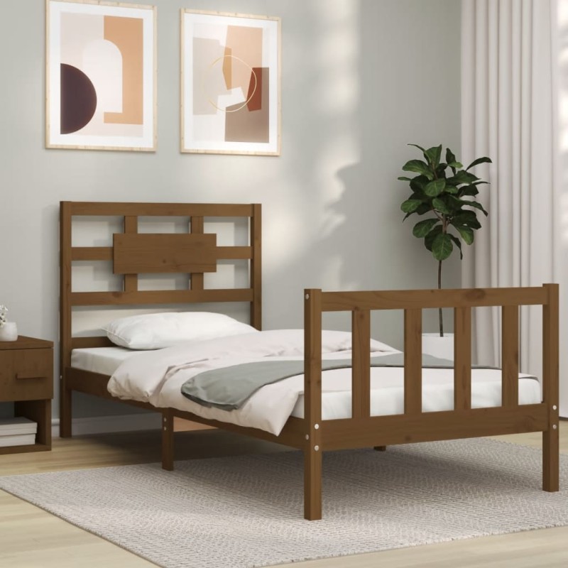 vidaXL Giroletto con Testiera Miele 2FT6 Small Single Legno Massello vidaXL Giroletto con Testiera Miele 2FT6 Small Single Legno Massello