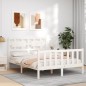 vidaXL Giroletto con Testiera Bianco Small Double Legno Massello vidaXL Giroletto con Testiera Bianco Small Double Legno Massello