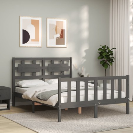 vidaXL Giroletto con Testiera Grigio 4FT Small Double Legno Massello