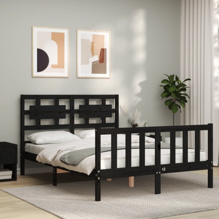 vidaXL Giroletto con Testiera Nero 4FT Small Double in Legno Massello