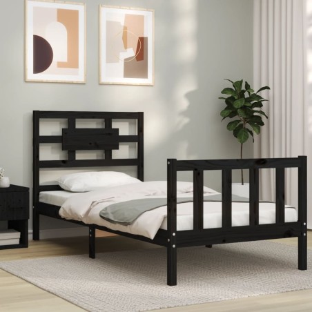 vidaXL Giroletto con Testiera Nero 90x200 cm in Legno Massello