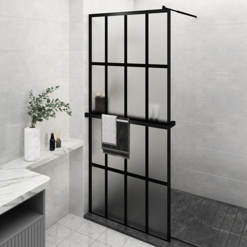 Parete Doccia Walk in Mensola Nera 90x195cm Vetro ESG Alluminio Parete Doccia Walk in Mensola Nera 90x195cm Vetro ESG Alluminio