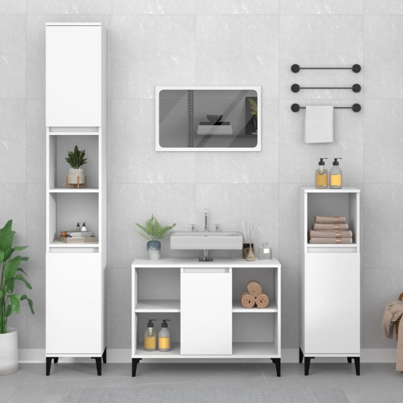 Set Mobili da Bagno 3 pz Bianco in Legno Multistrato Set Mobili da Bagno 3 pz Bianco in Legno Multistrato