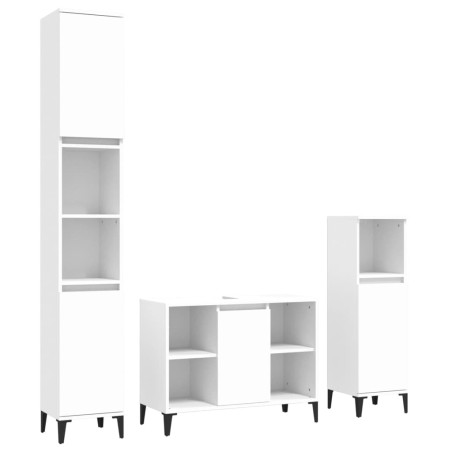 Set Mobili da Bagno 3 pz Bianco in Legno Multistrato