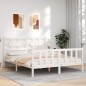 vidaXL Giroletto con Testiera Bianco 5FT King Size in Legno Massello vidaXL Giroletto con Testiera Bianco 5FT King Size in Legno Massello