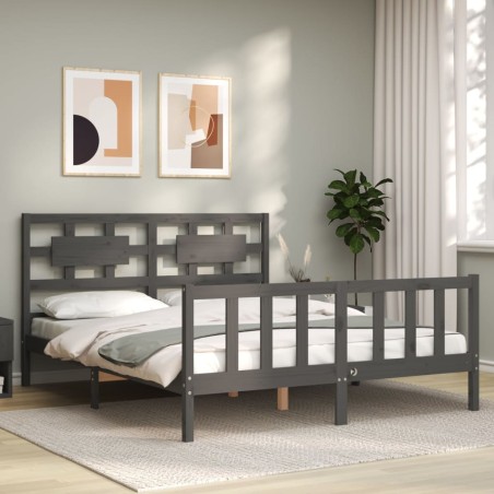 vidaXL Giroletto con Testiera Grigio 5FT King Size in Legno Massello
