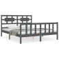 vidaXL Giroletto con Testiera Grigio 5FT King Size in Legno Massello vidaXL Giroletto con Testiera Grigio 5FT King Size in Legno Massello