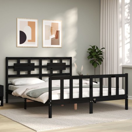 vidaXL Giroletto con Testiera Nero 5FT King Size in Legno Massello