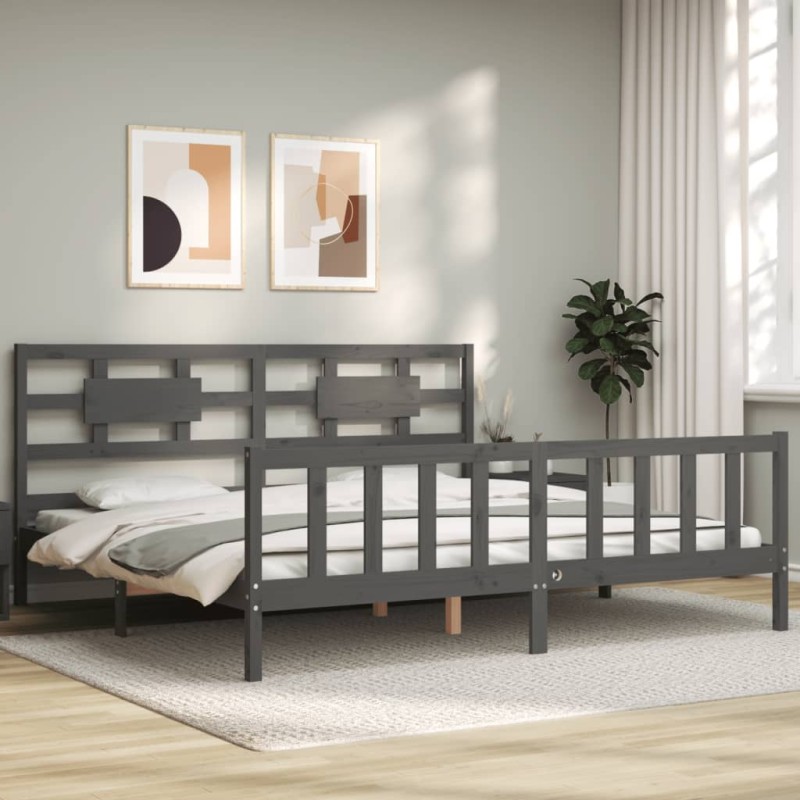 vidaXL Giroletto Testiera Grigio 6FT Super King Size in Legno Massello vidaXL Giroletto Testiera Grigio 6FT Super King Size in Legno Massello