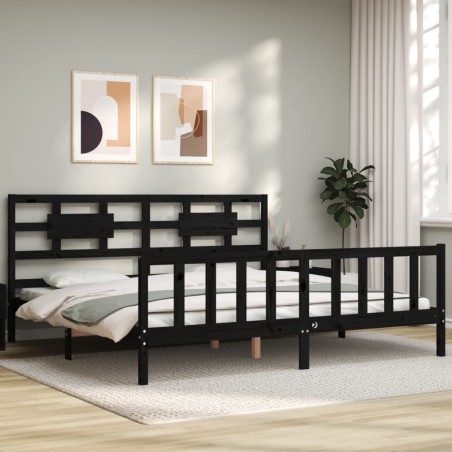 vidaXL Giroletto con Testiera Nero 6FT Super King Size Legno Massello