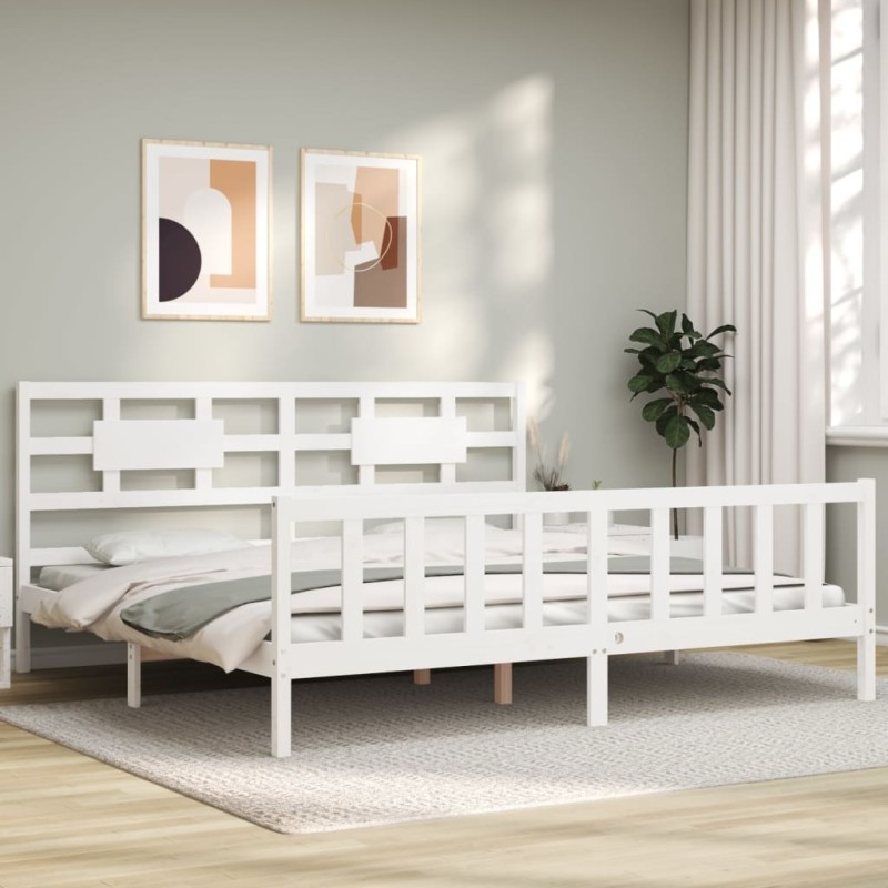 vidaXL Giroletto con Testiera Bianco 200x200 cm in Legno Massello vidaXL Giroletto con Testiera Bianco 200x200 cm in Legno Massello