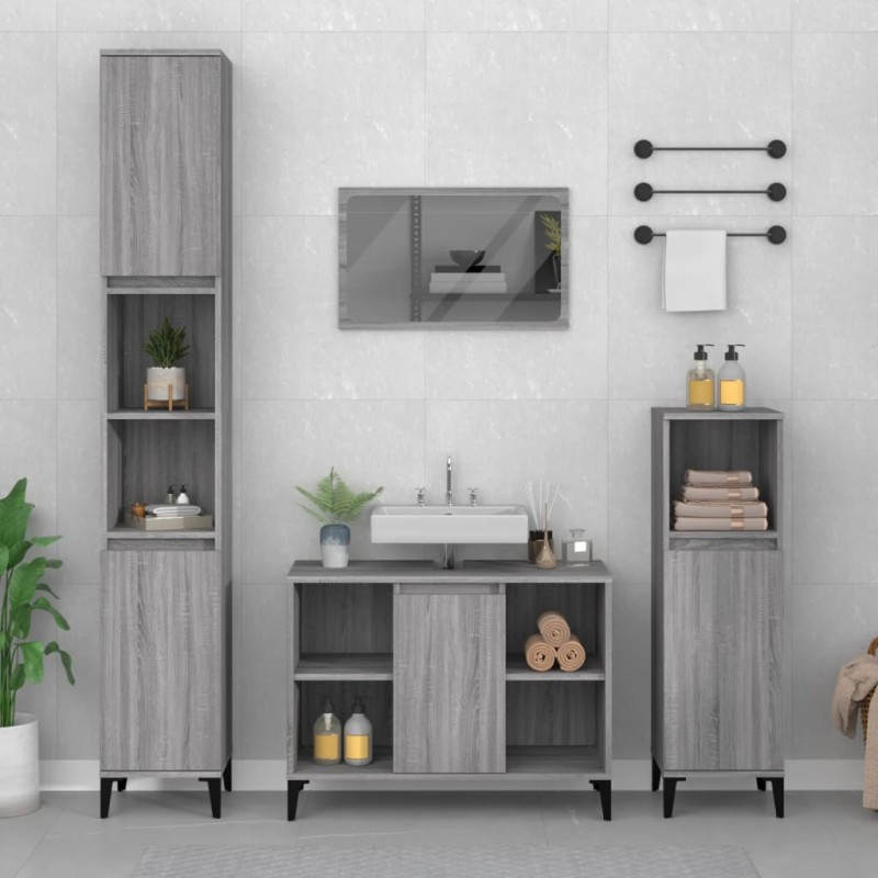 Set Mobili da Bagno 3 pz Grigio Sonoma in Legno Multistrato Set Mobili da Bagno 3 pz Grigio Sonoma in Legno Multistrato
