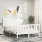 vidaXL Giroletto con Testiera Bianco 4FT Small Double Legno Massello vidaXL Giroletto con Testiera Bianco 4FT Small Double Legno Massello