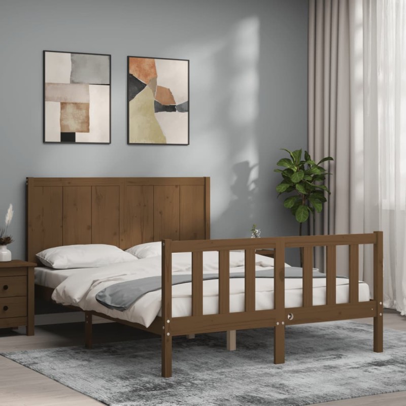 vidaXL Giroletto con Testiera Miele 4FT Small Double in Legno Massello vidaXL Giroletto con Testiera Miele 4FT Small Double in Legno Massello