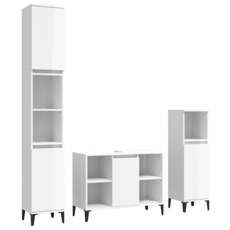Set Mobili da Bagno 3 pz Bianco Lucido in Legno Multistrato