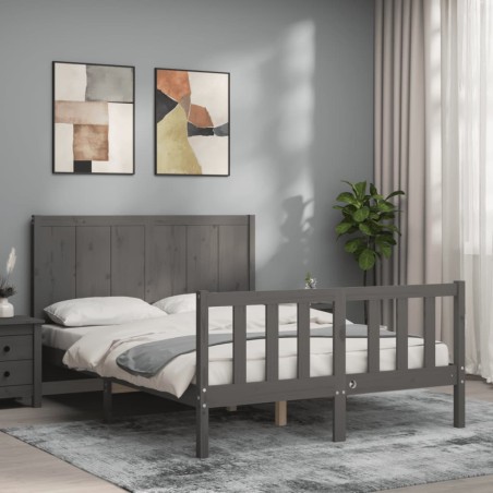 vidaXL Giroletto con Testiera Grigio 140x190 cm in Legno Massello