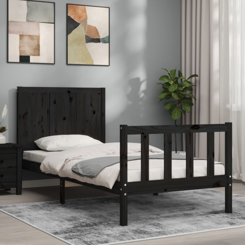 vidaXL Giroletto con Testiera Nero 90x200 cm in Legno Massello