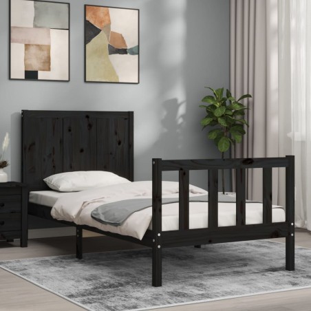 vidaXL Giroletto con Testiera Nero 90x200 cm in Legno Massello