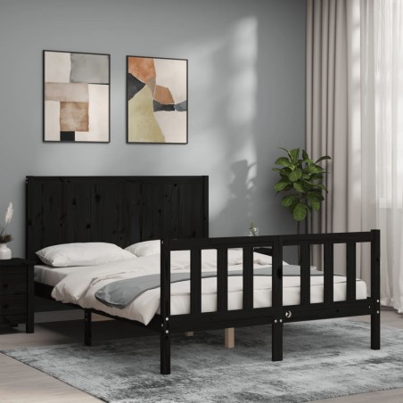 vidaXL Giroletto con Testiera Nero 140x200 cm in Legno Massello