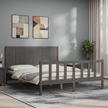 vidaXL Giroletto con Testiera Grigio 5FT King Size in Legno Massello