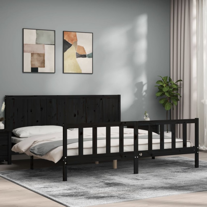 vidaXL Giroletto con Testiera Nero 200x200 cm in Legno Massello vidaXL Giroletto con Testiera Nero 200x200 cm in Legno Massello