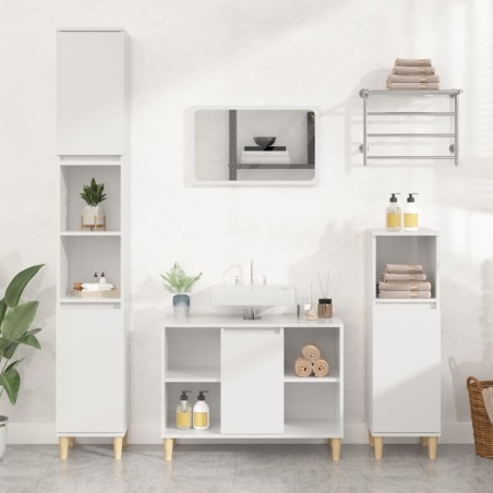 Set Mobili da Bagno 3 pz Bianco Lucido in Legno Multistrato