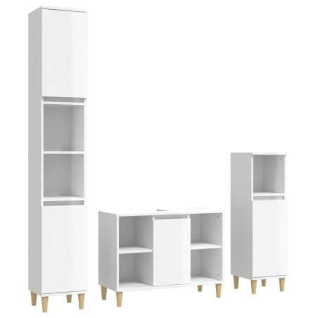 Set Mobili da Bagno 3 pz Bianco Lucido in Legno Multistrato