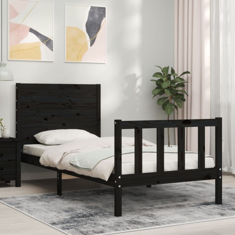 vidaXL Giroletto con Testiera Nero 3FT Single in Legno Massello