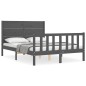 vidaXL Giroletto con Testiera Grigio 4FT Small Double Legno Massello vidaXL Giroletto con Testiera Grigio 4FT Small Double Legno Massello