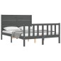 vidaXL Giroletto con Testiera Grigio 4FT Small Double Legno Massello vidaXL Giroletto con Testiera Grigio 4FT Small Double Legno Massello
