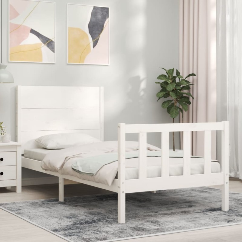 vidaXL Giroletto con Testiera Bianco 90x200 cm in Legno Massello vidaXL Giroletto con Testiera Bianco 90x200 cm in Legno Massello