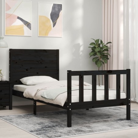 vidaXL Giroletto con Testiera Nero 90x200 cm in Legno Massello
