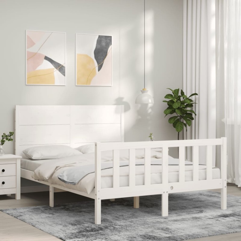 vidaXL Giroletto con Testiera Bianco 120x200 cm in Legno Massello vidaXL Giroletto con Testiera Bianco 120x200 cm in Legno Massello