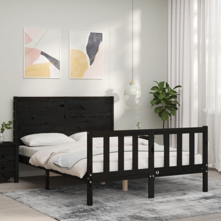vidaXL Giroletto con Testiera Nero 120x200 cm in Legno Massello