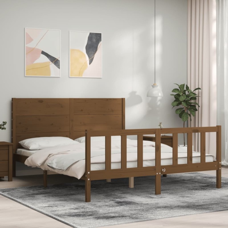 vidaXL Giroletto con Testiera Miele 5FT King Size in Legno Massello vidaXL Giroletto con Testiera Miele 5FT King Size in Legno Massello