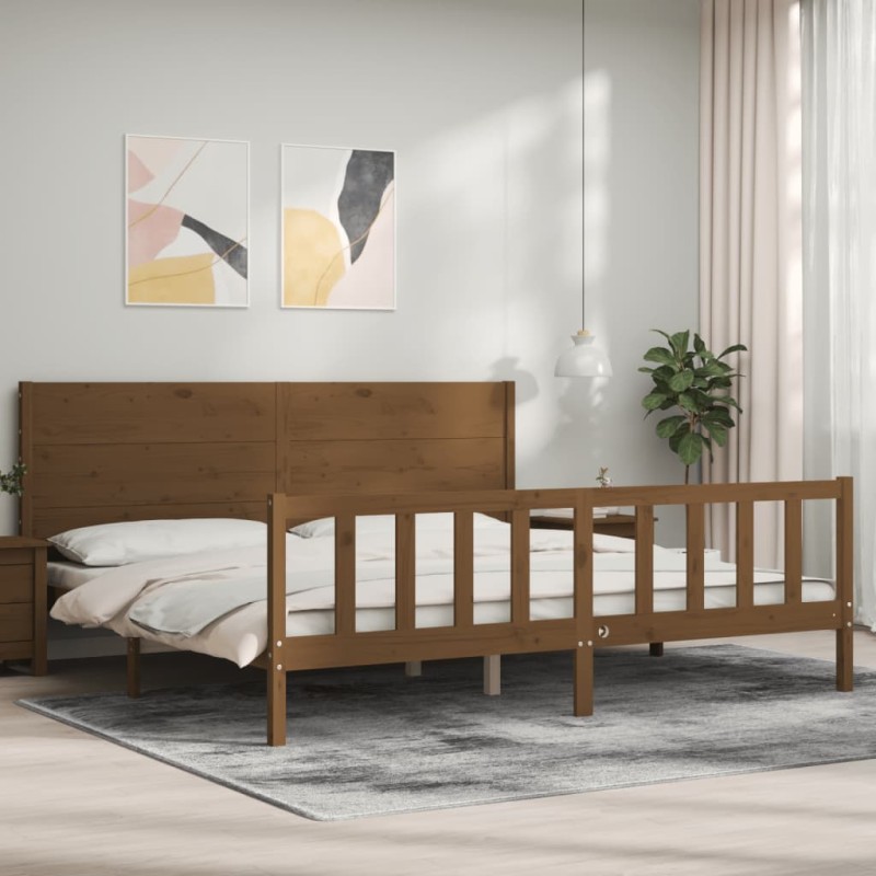 vidaXL Giroletto con Testiera Miele 6FT Super King in Legno Massello vidaXL Giroletto con Testiera Miele 6FT Super King in Legno Massello