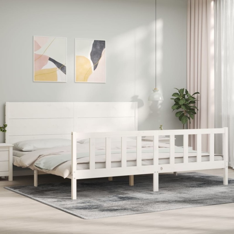 vidaXL Giroletto con Testiera Bianco 200x200 cm in Legno Massello vidaXL Giroletto con Testiera Bianco 200x200 cm in Legno Massello