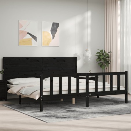 vidaXL Giroletto con Testiera Nero 200x200 cm in Legno Massello