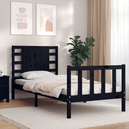 vidaXL Giroletto con Testiera Nero Small Single in Legno Massello