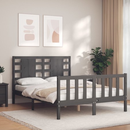 vidaXL Giroletto con Testiera Grigio 4FT Small Double Legno Massello