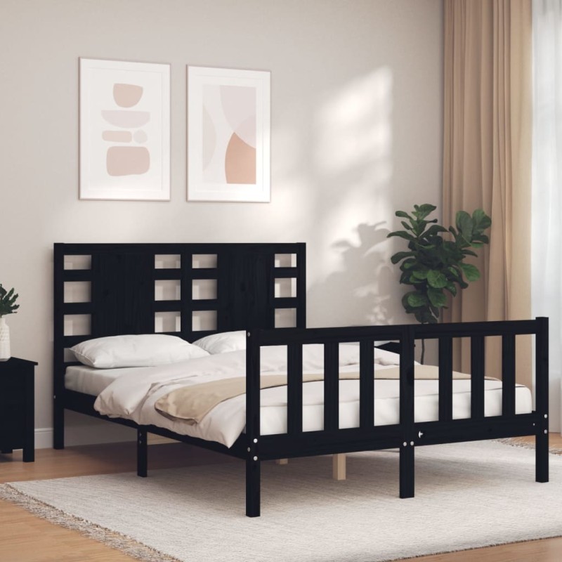 vidaXL Giroletto con Testiera Nero 4FT Small Double in Legno Massello vidaXL Giroletto con Testiera Nero 4FT Small Double in Legno Massello