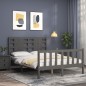 vidaXL Giroletto con Testiera Grigio 140x190 cm in Legno Massello vidaXL Giroletto con Testiera Grigio 140x190 cm in Legno Massello