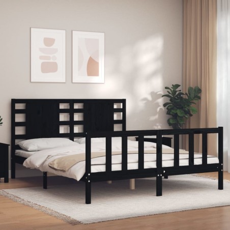 vidaXL Giroletto con Testiera Nero 5FT King Size in Legno Massello