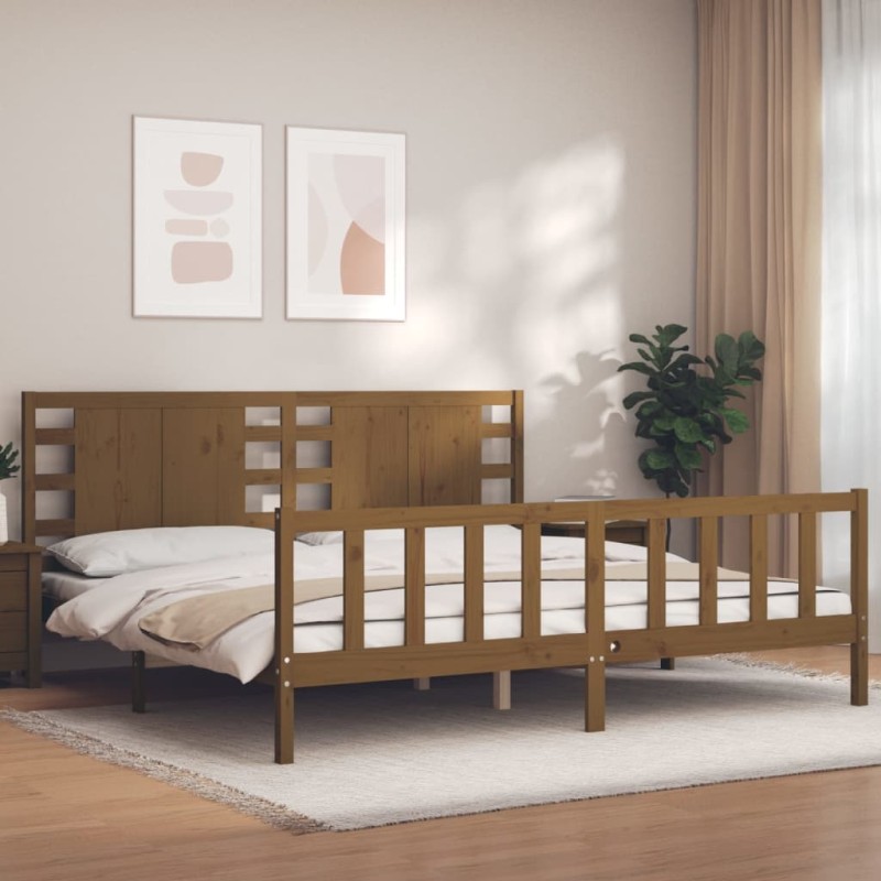 vidaXL Giroletto con Testiera Miele 6FT Super King in Legno Massello vidaXL Giroletto con Testiera Miele 6FT Super King in Legno Massello