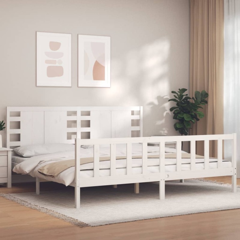 vidaXL Giroletto con Testiera Bianco 200x200 cm in Legno Massello vidaXL Giroletto con Testiera Bianco 200x200 cm in Legno Massello