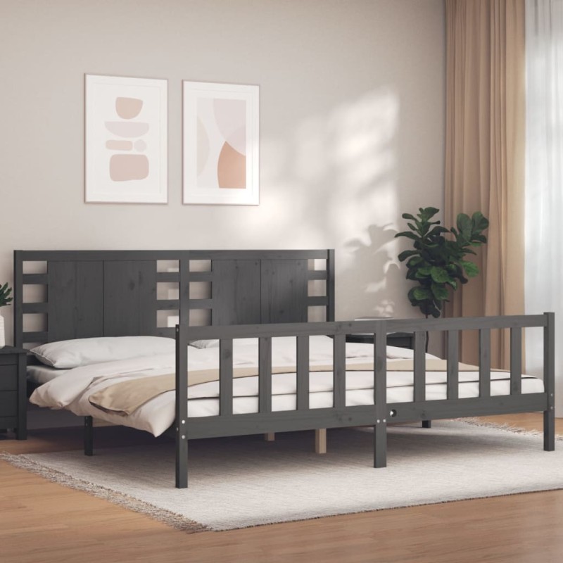 vidaXL Giroletto con Testiera Grigio 200x200 cm in Legno Massello vidaXL Giroletto con Testiera Grigio 200x200 cm in Legno Massello