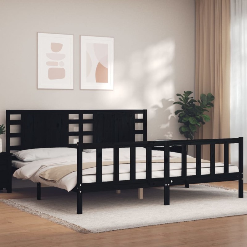 vidaXL Giroletto con Testiera Nero 200x200 cm in Legno Massello vidaXL Giroletto con Testiera Nero 200x200 cm in Legno Massello