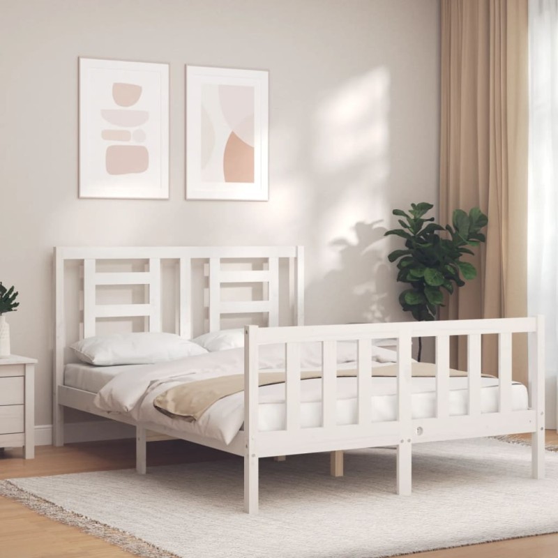 vidaXL Letto senza Materasso Bianco 140x190 cm Legno Massello di Pino vidaXL Letto senza Materasso Bianco 140x190 cm Legno Massello di Pino