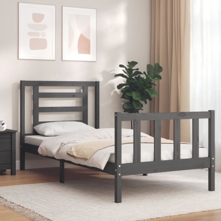 vidaXL Giroletto con Testiera Grigio 100x200 cm in Legno Massello
